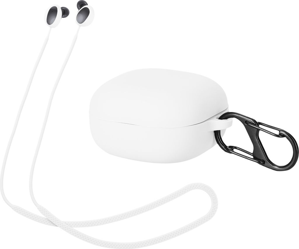 kwmobile 2in1 Set Hülle und Halteband kompatibel mit Samsung Galaxy Buds 2 Case - Kopfhörer Band Strap 80 cm - Weiß Weiß