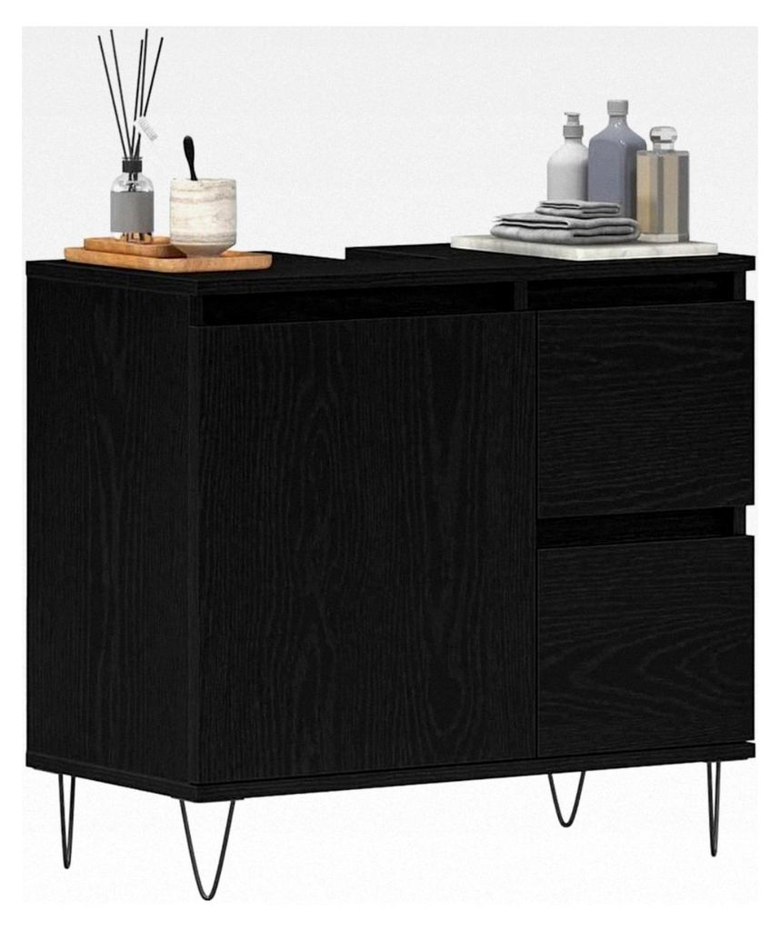 Waschbeckenunterschrank mit Tür in Schwarzer Eiche 65 x 33 x 60 cm, Moderner Badschrank, stilvolle Ablage, funktionaler Waschbecken-Organizer, min...