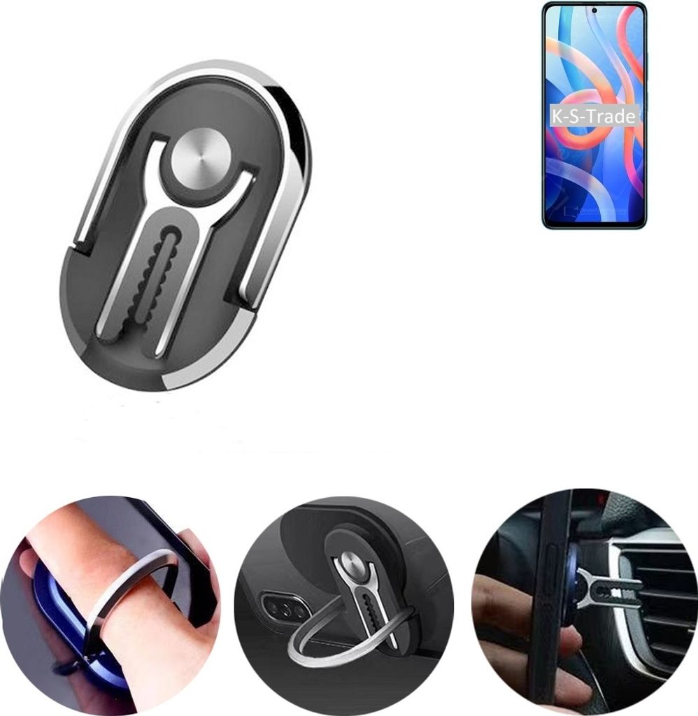 K-S-Trade 3in1 Smartphone-Ring Handy-Ring kompatibel mit Xiaomi Redmi Note 11 Fingerhalterung Handyring Tischständer Lüftungsgitter-Halterung Tisch