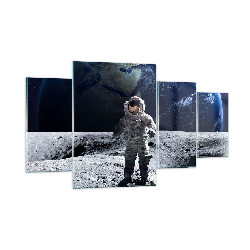 Bilder auf glas - Astronaut Mond Erde Raum - 160x90cm - Glasbilder - Wandbilder - Kunstdruck - zum Aufhängen bereit - Wanddekoration aus Glas - Gl...