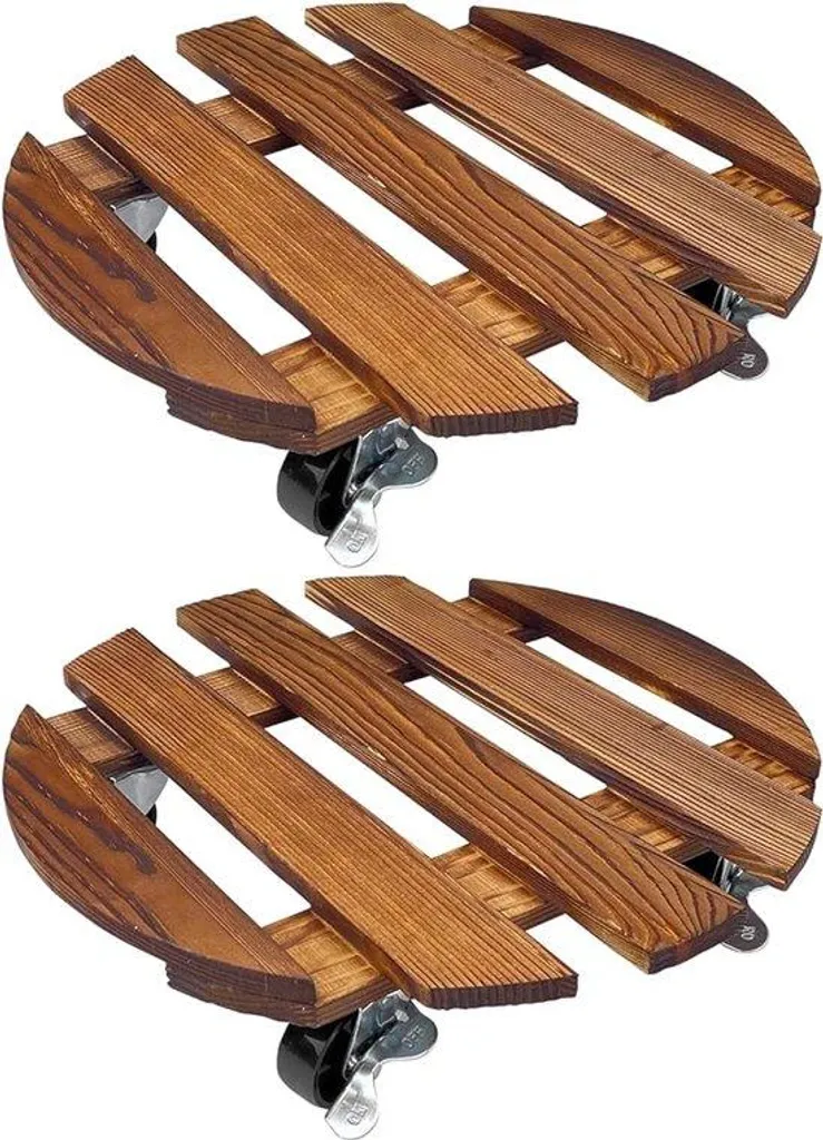 Chariot à fleurs en bois Ø 30 cm - Support plante roulant charge 80 kg