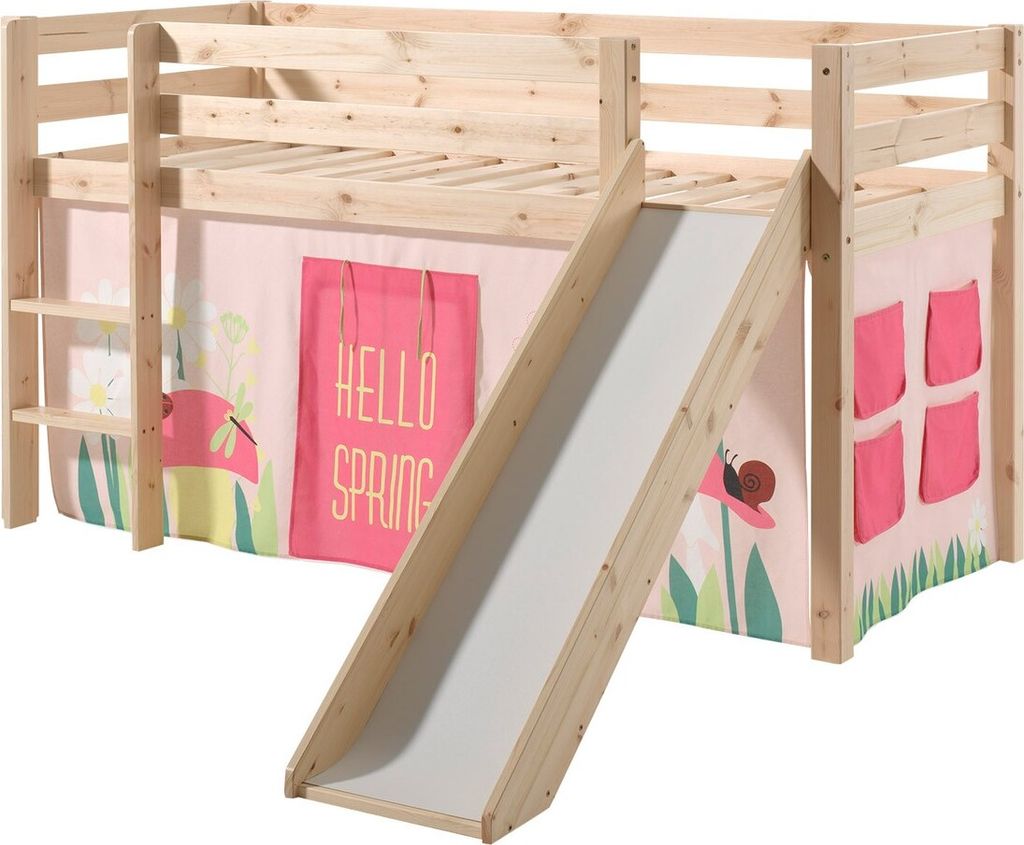 Spielbett Pino mit Rutsche und Textilset Kiefer Natur