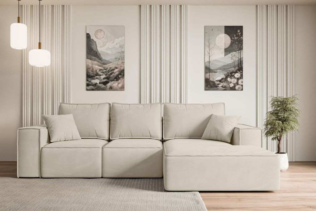 ALTDECOR Ecksofa mit Schlaffunktion und Bettkasten SERRA-L-S - 266x161x87 cm Beige - Corner Sofa Bett Eckcouch Couch L-Form Schlafcouch Ausziehbar ...