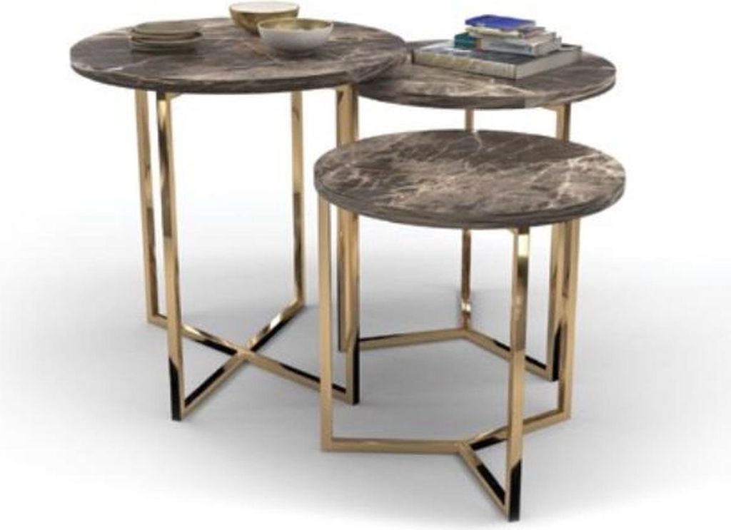 Designer 3x Marmor Beistelltische Luxus Wohnzimmer Tische Couchtische Tisch