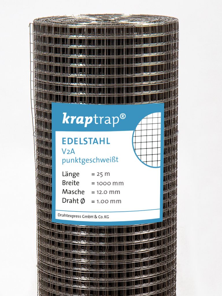 KrapTrap Volierendraht Edelstahl V2A I Käfigdraht Schweißgitter I 12x12mm 1 x 25m I 1,00 mm stark Drahtzaun Maschendraht