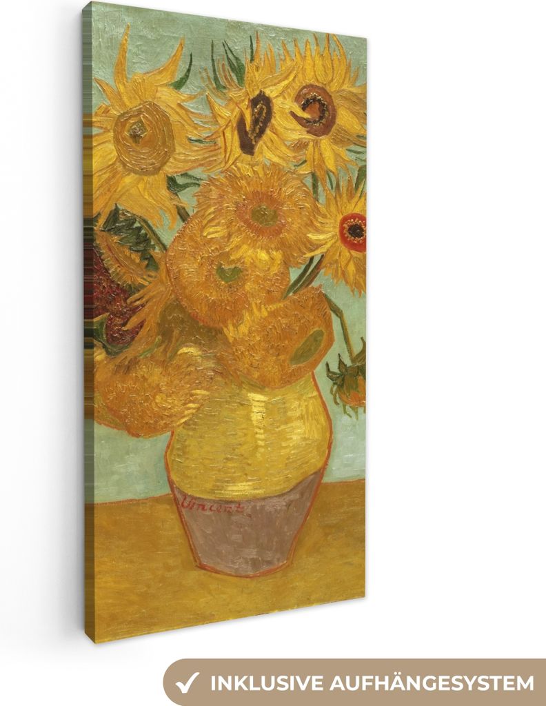 MuchoWow - Leinwandbilder - Sonnenblumen - Vincent van Gogh, Wandbild, Wanddeko Bilder Wohnzimmer, 40x80 cm