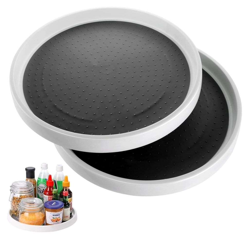 Lazy Susan Schrank-Organizer, 30 cm, drehbar, rutschfest, Gewürzregal für Küchenschrank, Schrank, Speisekammer, Kühlschrank, Grau, 2 Stück
