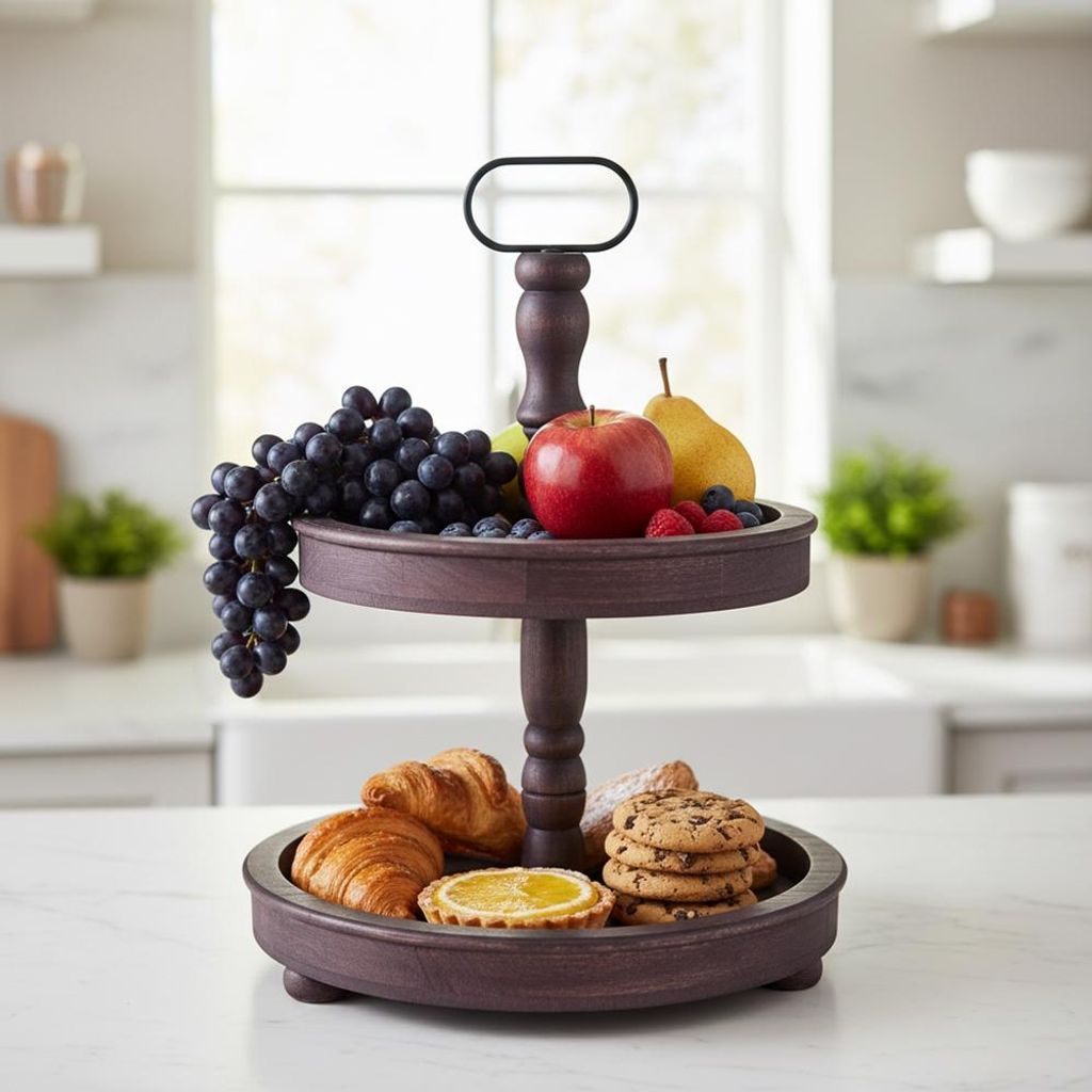 Mucola Etagere 2 Etagen Servierplatte Servierständer Standetagere Ständer Obstschale Gebäckschale Vintage Kuchenstand - BraunHolz