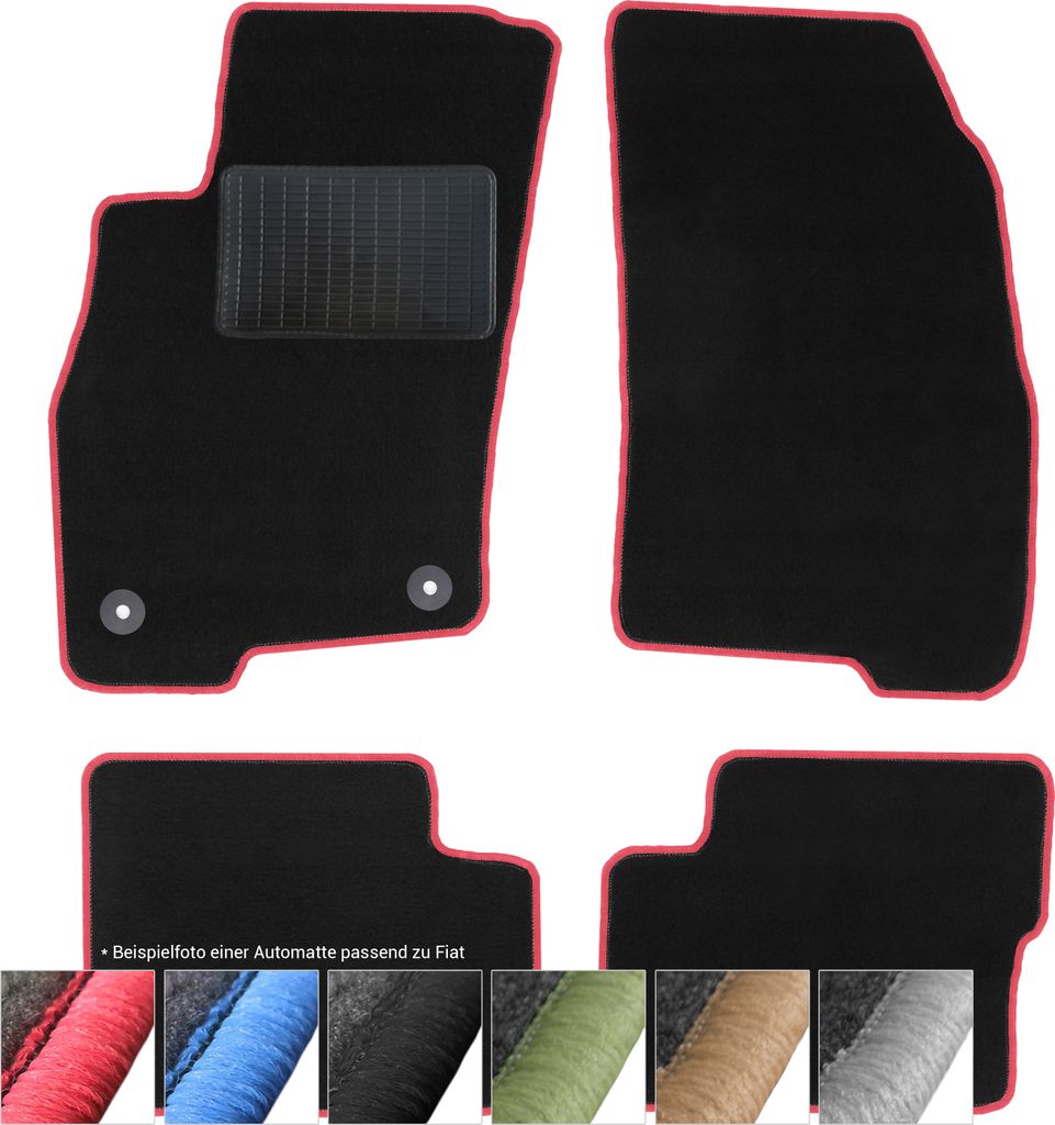 moto-MOLTICO moto-MOLTICO Fußmatten Auto Velours Autoteppiche Schwarz Automatten Set 4-teilig passend für FIAT Doblo 2 Opel Combo D ab 2009 (Rote...