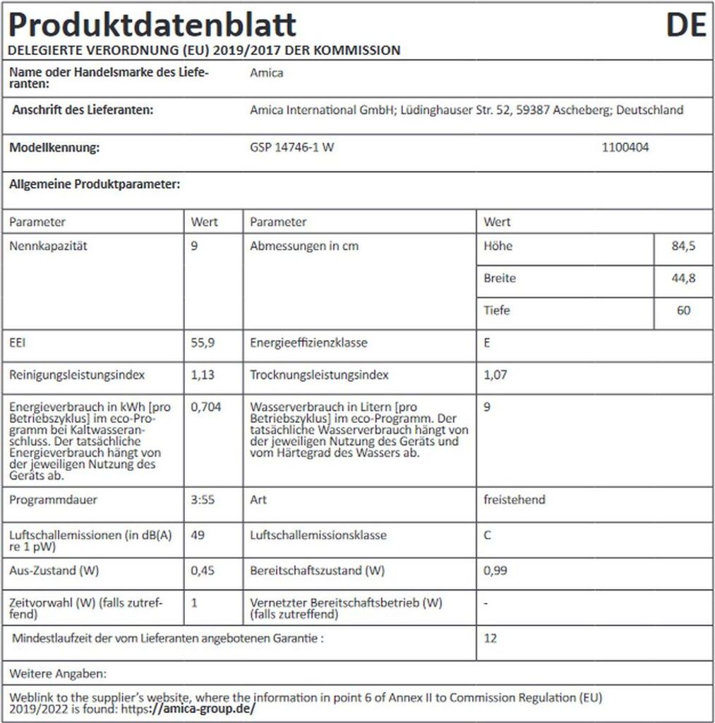 Amica Geschirrspüler,  GSP 14746 W - Stand-Geschirrspüler, Produktbild 6