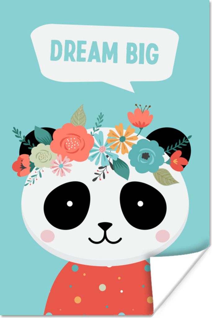 MuchoWow Poster Panda - Blumen - Zitat 20x30 cm - Papierdruck