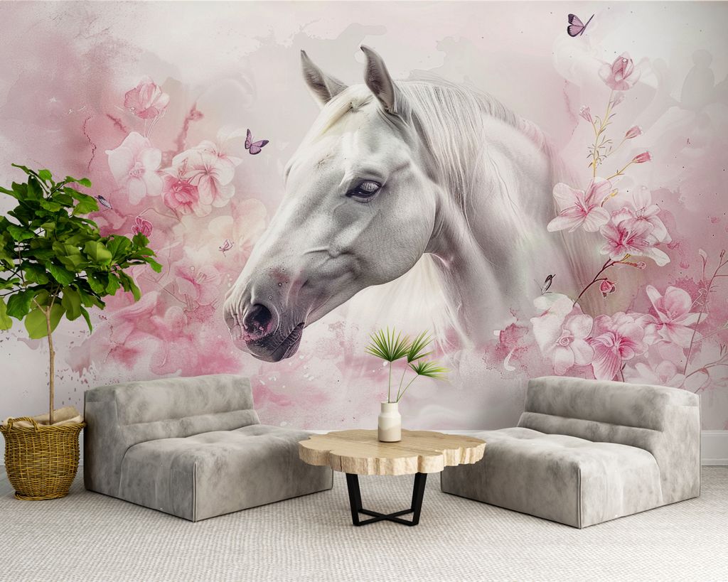 DECO WALLS Fototapete Kinderzimmer Weißes Pferd - Außergewöhnliche Haltbarkeit XXL 148x220 cm