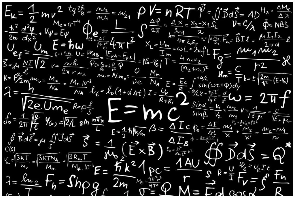 Wallario Premium Glasbild, freischwebende Optik, kräftige Farben, Größe 90 x 60 cm Motiv Mathematische Formeln Relativitätstheorie