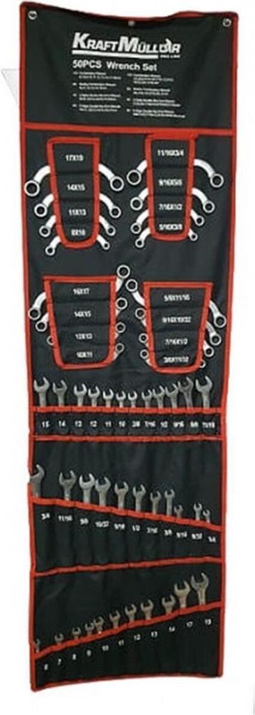 50 tlg Maulschlüssel Set Ringschlüssel Satz Metrisch/Zoll SAE