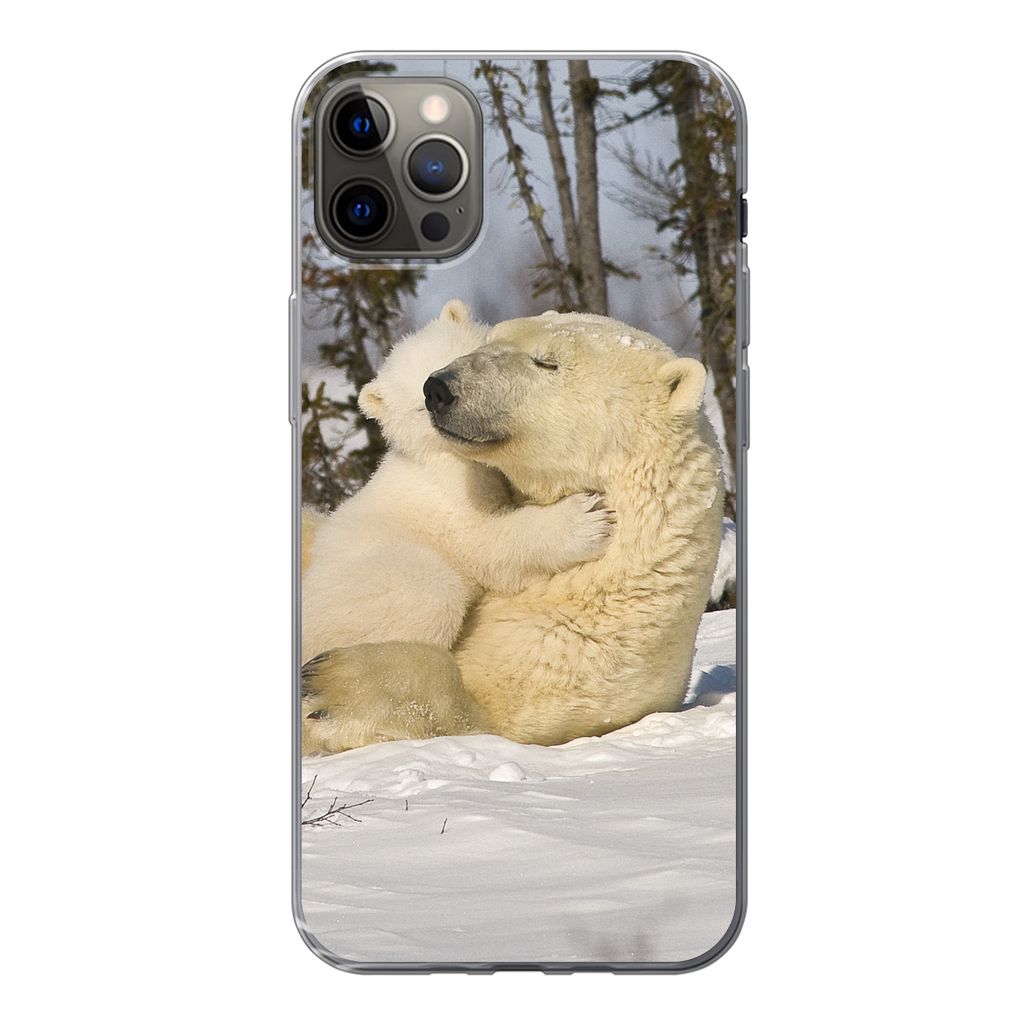 MuchoWow Handyhülle Schutzhülle Hülle für iPhone 13 Pro Max Eisbär - Schnee - Höhle - Jungtier Silikon Softcase Handy Hülle - Mobiltelefon