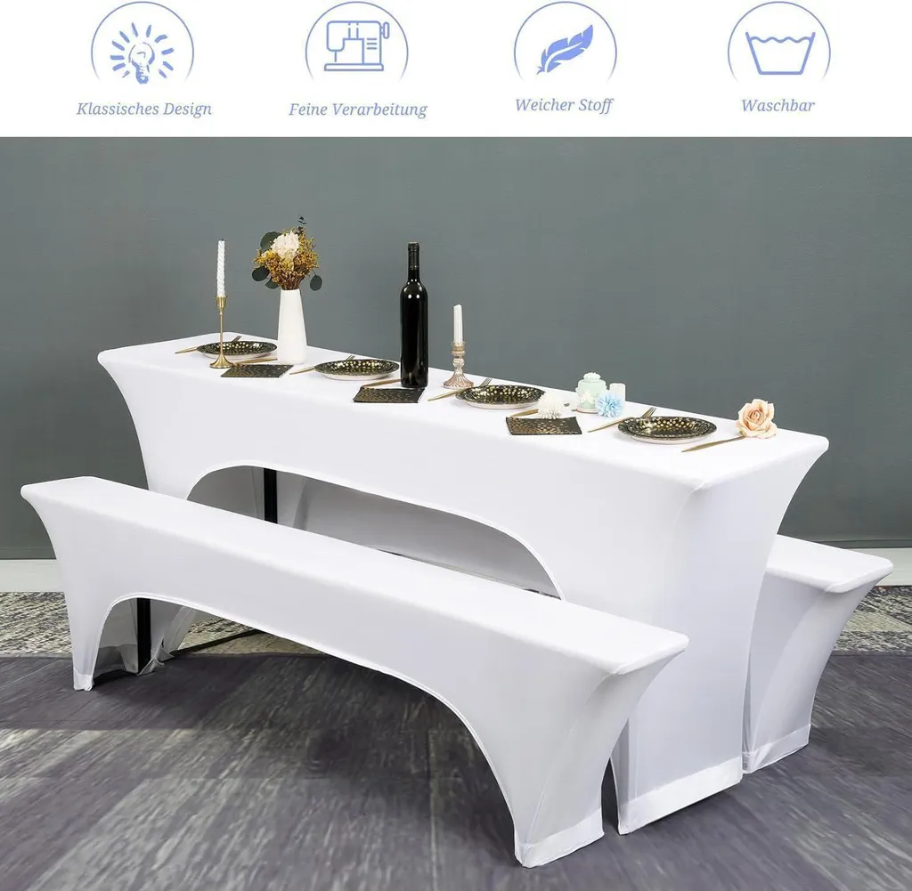Copritavolo Elasticizzato Bianco Impermeabile 220 cm | Kit Eventi 3 Pezzi - 6