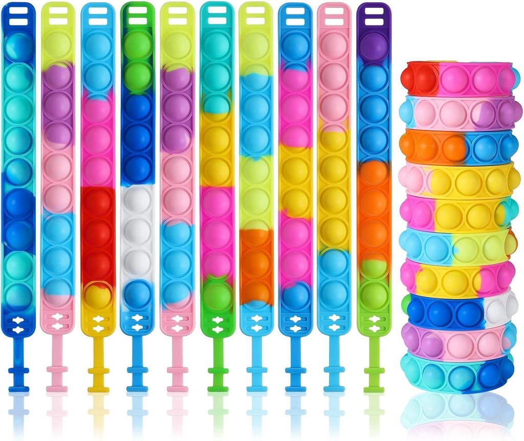 Pop Armband It, 10 Stück Wristband Fidget Dekompression Spielzeug Set, Silikon Regenbogen Baby Sensorik Spielzeug Geschenke für Kinder Jungen Mä...