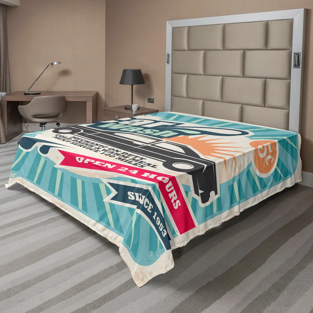 Drap de Lit Supérieur Motif Affiche de Garage Ancien Multicolore XL