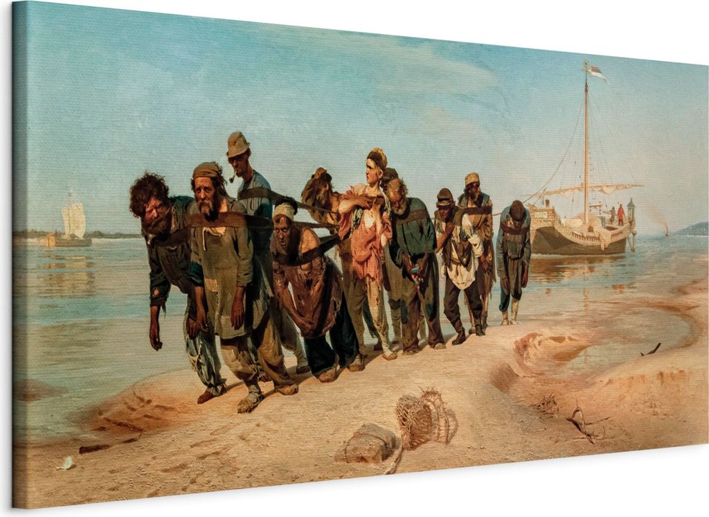 Italienischer Leinwand Leinwandbild - Barge Haulers on the Volga 100x45 cm Reproduktionen l-G-10142-b-a