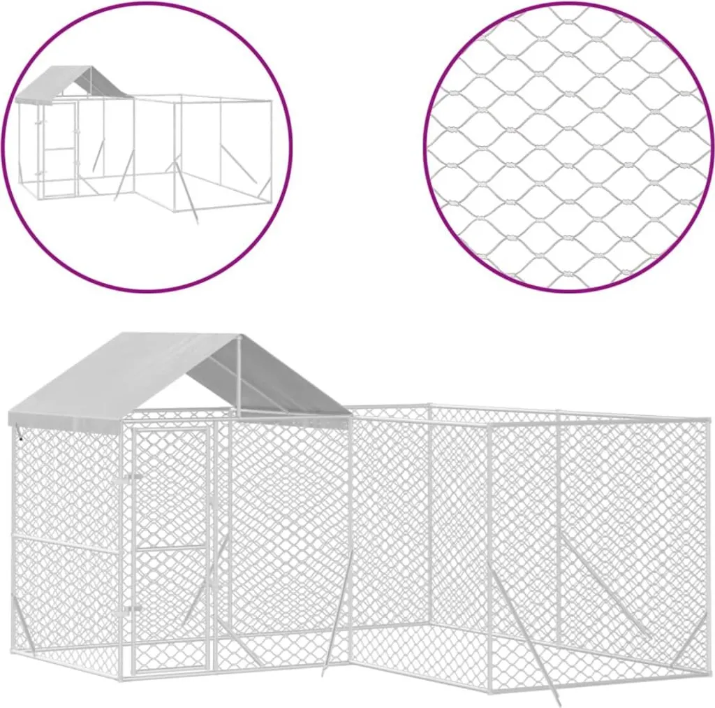 Grand Enclos pour Chien 4x4m avec Toit de Protection en Acier Galvanisé