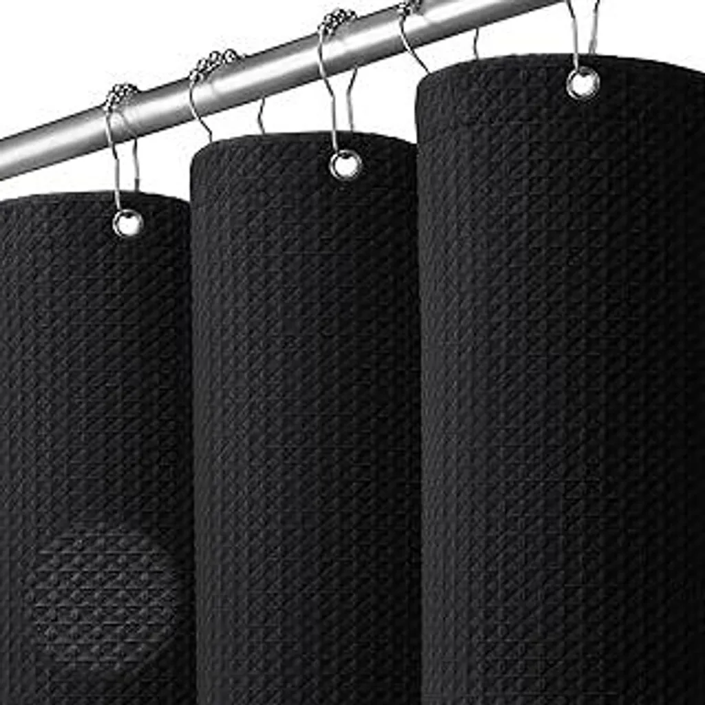 Tenda Doccia Waffle Nera 180x180: Tessuto Impermeabile Hotel Luxury