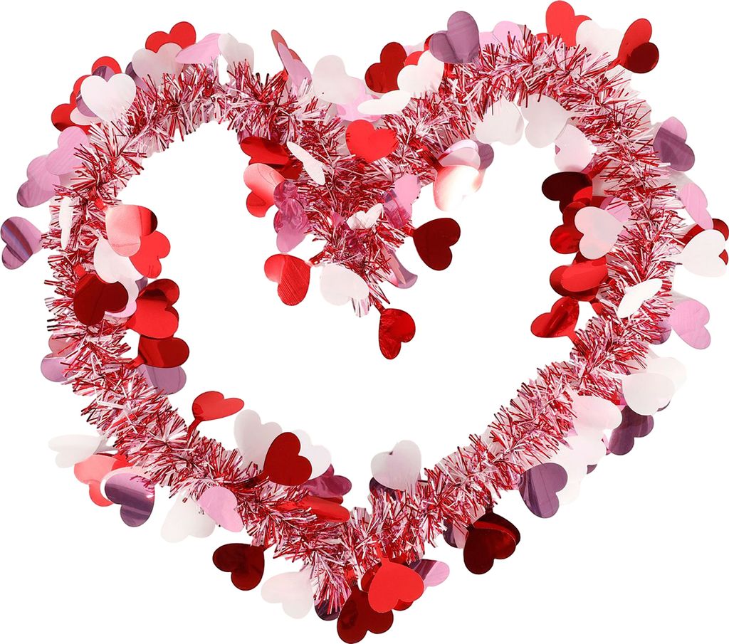 Valentinstag-Girlande, glänzende Lametta-Girlande in Herzform, romantische Hänge-Zugstreifen für die Dekoration von Partys zu Hause, Rosa/Weiß