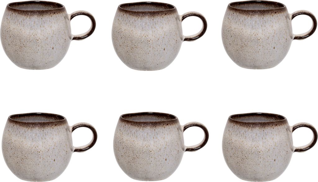 6er Set Tassen, Becher SANDRINE grau braun 275ml Steingut Bloomingville