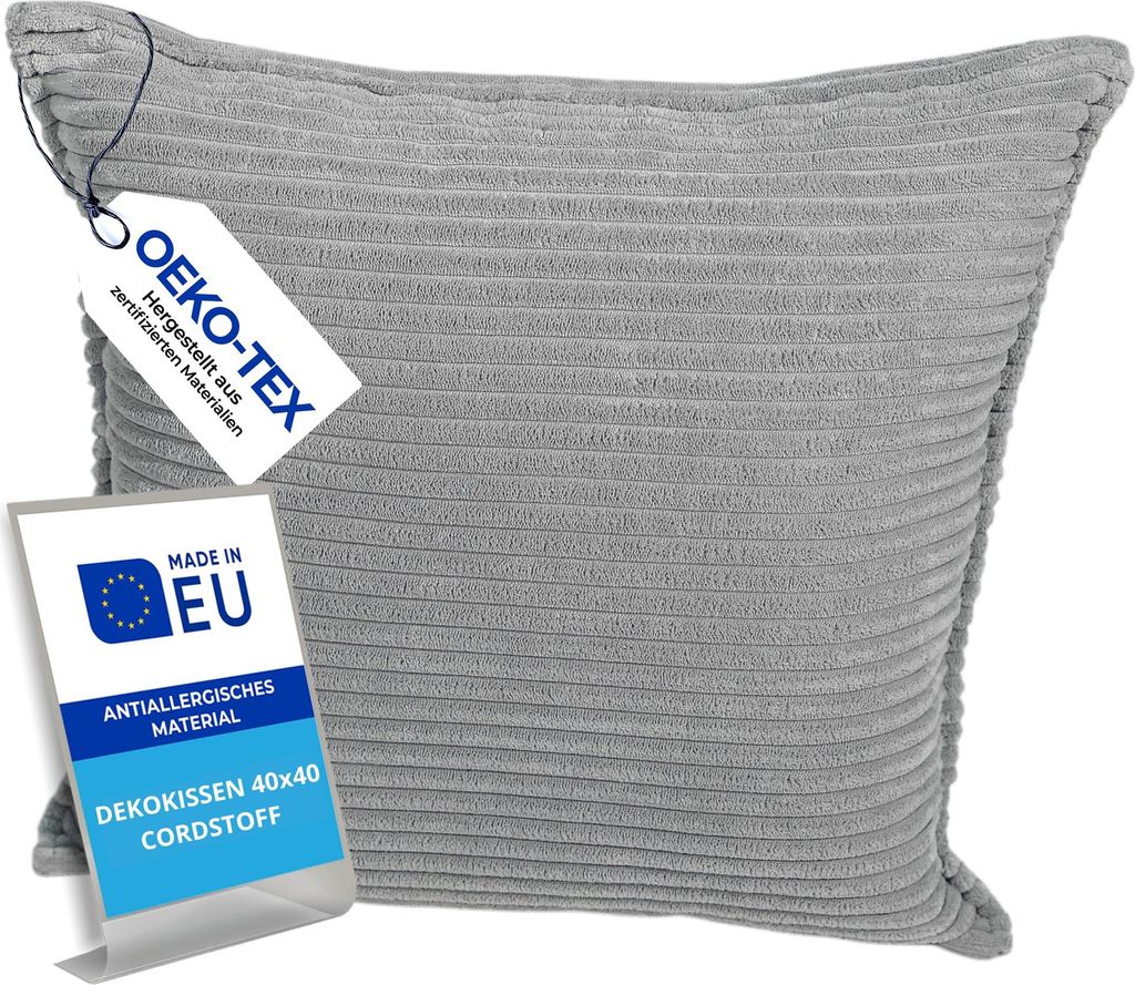 Pillows24 – Dekokissen 40x40 aus Cord | Weiches Zierkissen & Sofa Kissen | Deko Kissen 40x40 für Palettenkissen in Wohnzimmer & Balkon | Sofakis...