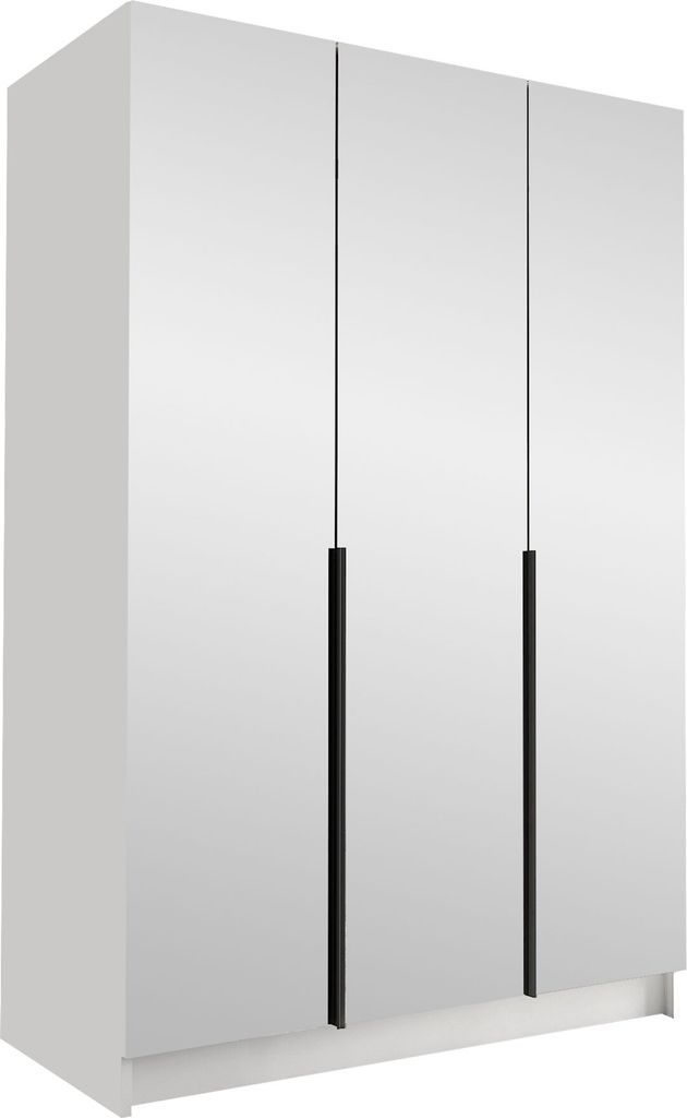 MIRJAN24 Kleiderschrank Calia III, Schlafzimmer, Drehtürenschrank, mit Kleiderstange, Modern, Garderobenschrank, Metallgriffe (Farbe: Weiß / Wei...