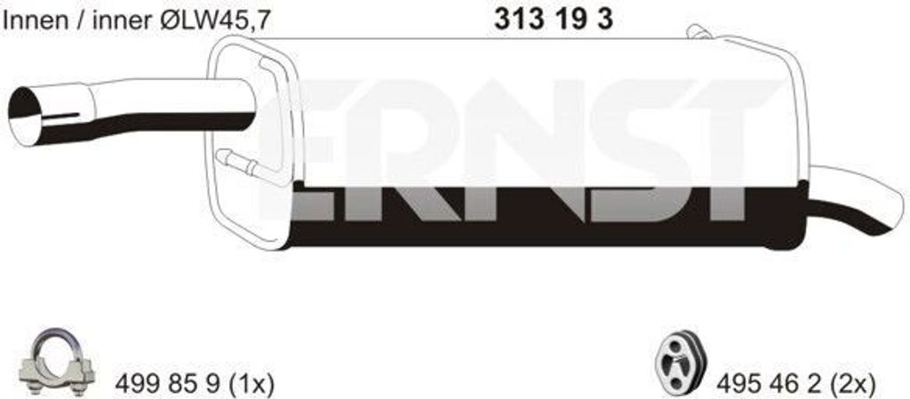 ERNST 313193 Endschalldämpfer für FORD Fiesta Mk5 Schrägheck (JH1, JD1, JH3, JD3) Auspuff