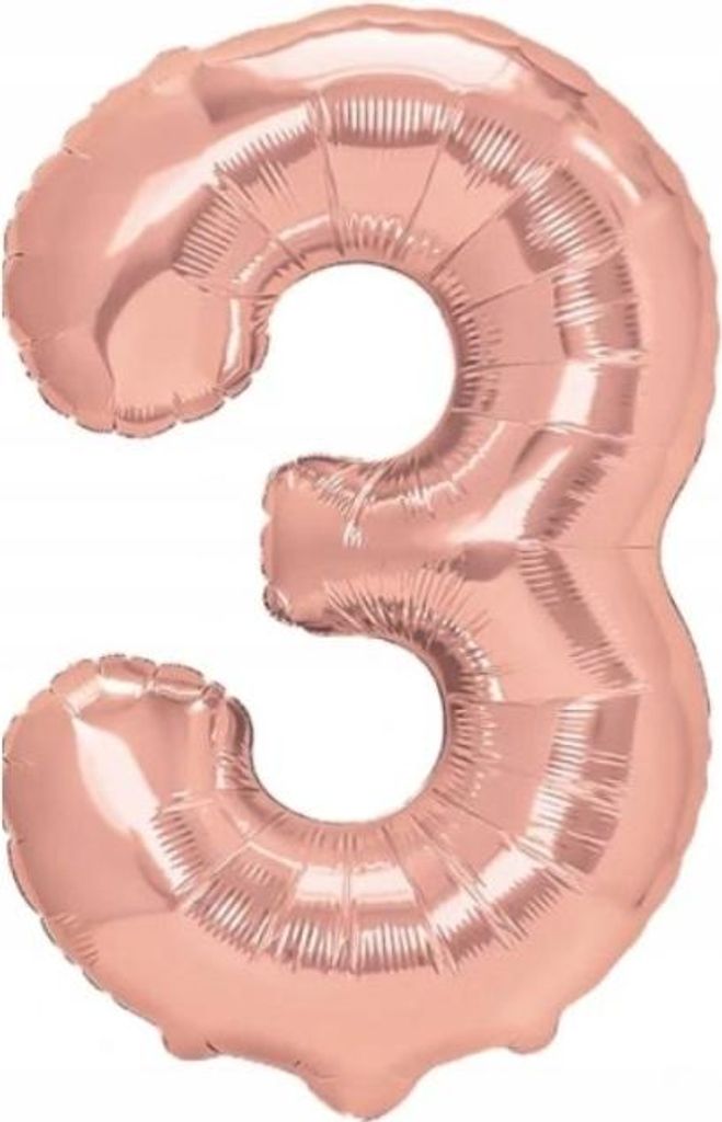 Folienballon in Form der Zahl "3", roségoldfarben, Ballon Produktbild 