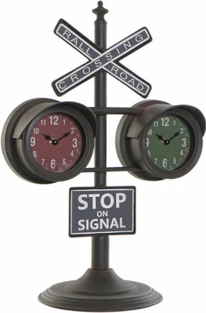 Grande horloge de table en fer noir et verre style vintage 36x22x52cm