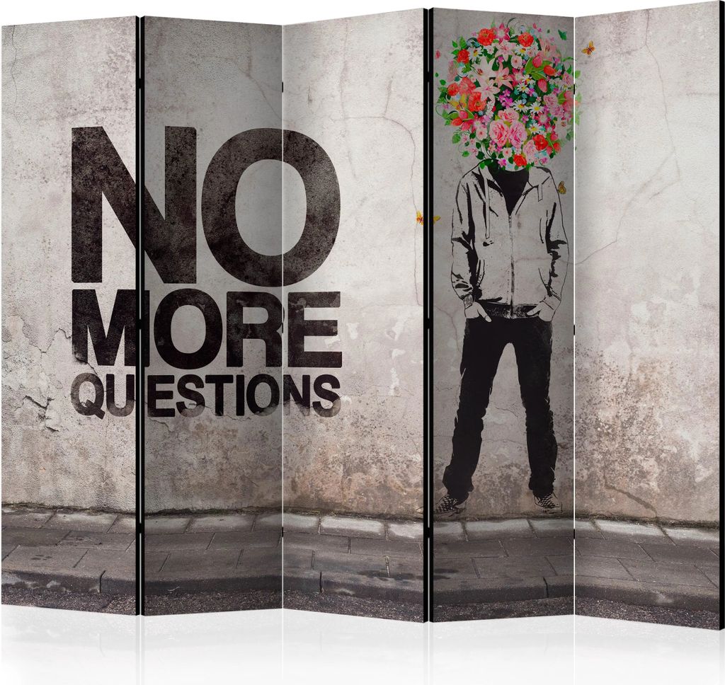 5-teiliger Doppelseitiger Vlies Paravent - No more questions II 225x172 cm Street art m-C-0328-z-c