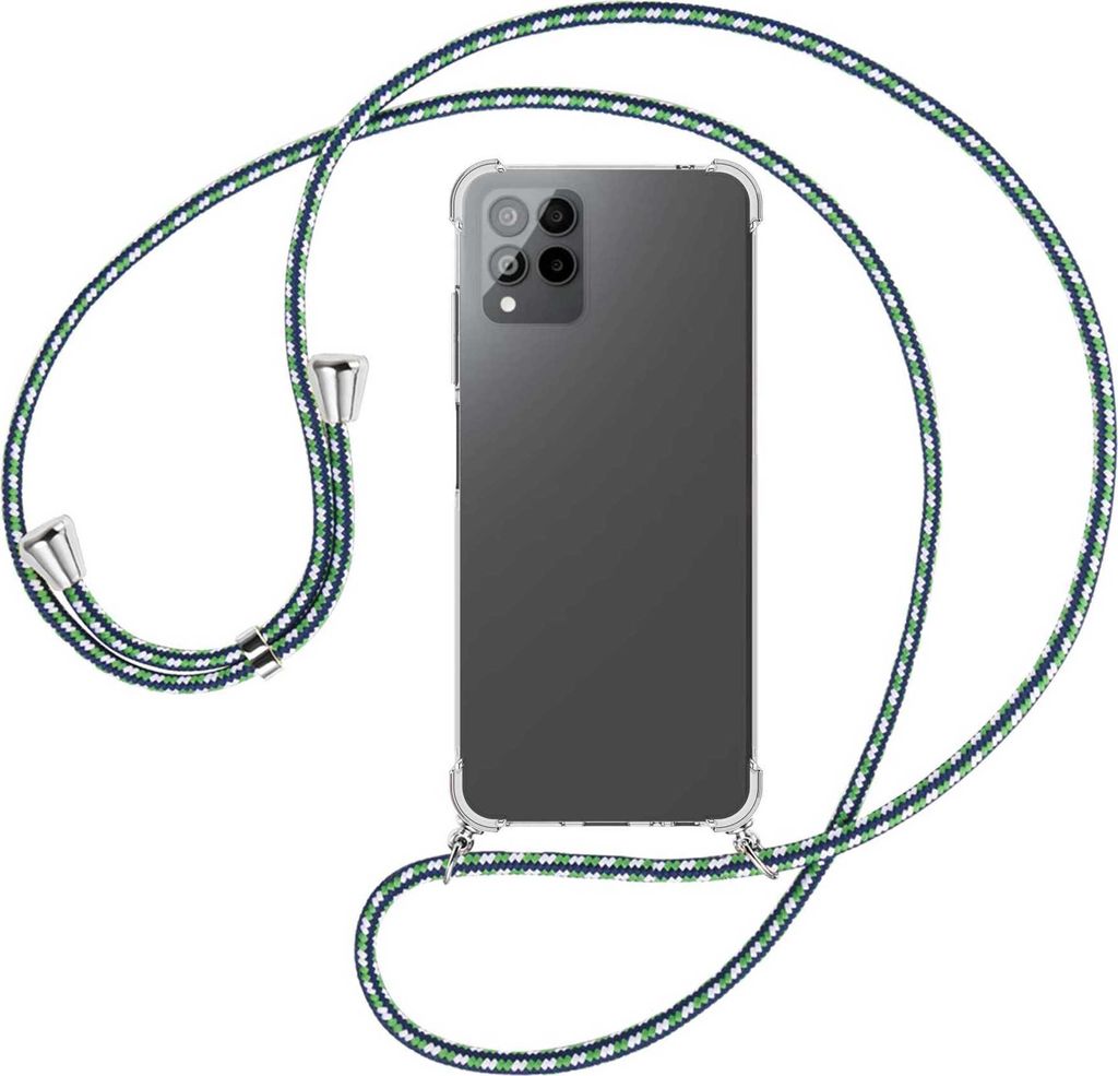 Handykette Backcover-Schutzhülle mit Band (Metall silberfarben) für Telekom T Phone Pro, T-Mobile Revvl 6 PRO 5G - grün/blau/weiß