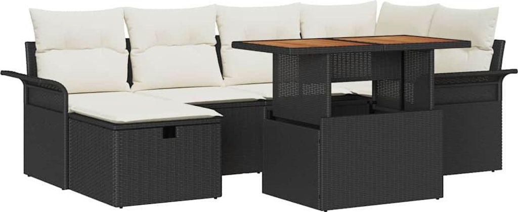 Garten-Sofa-Set 7 pcs Schwarz Poly-Rattan