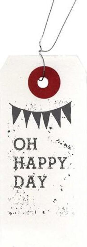 Weiße Etiketten + Holz Stempel 'Oh Happy Day'