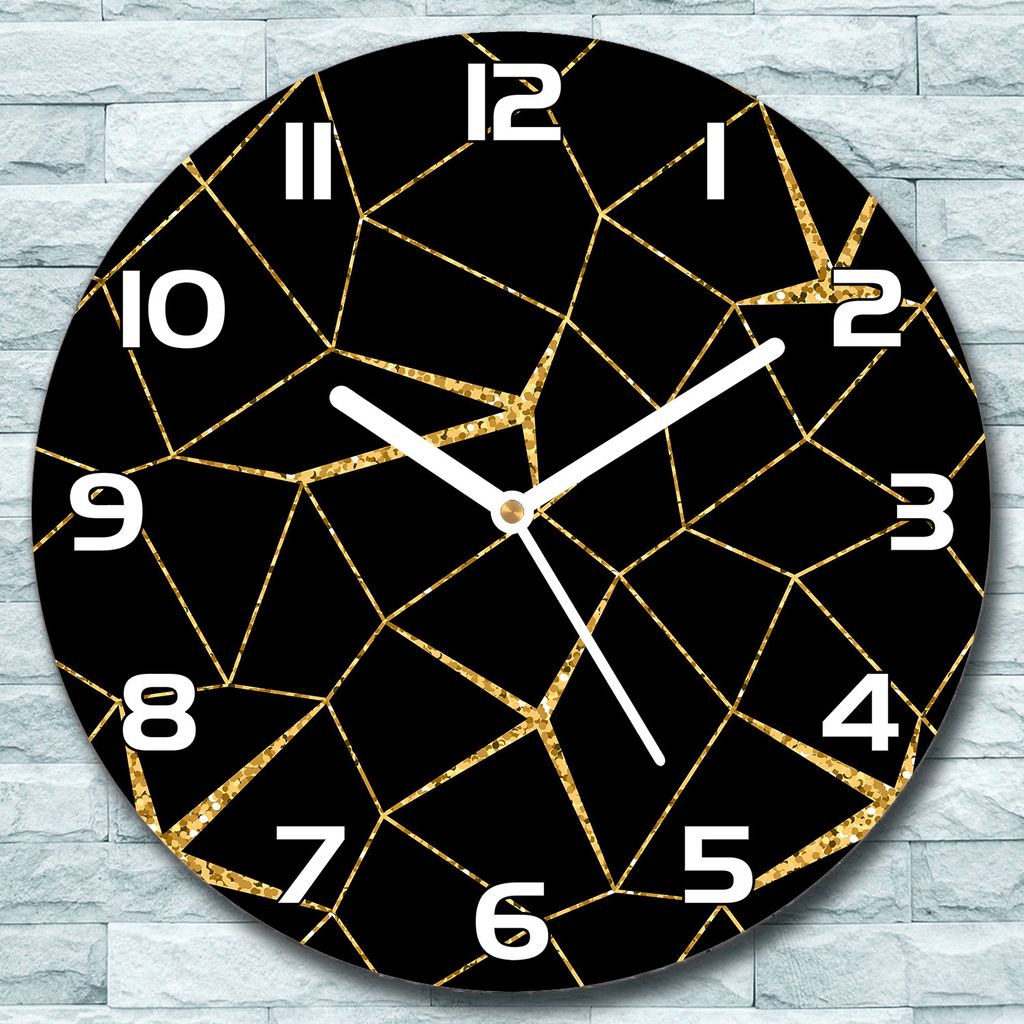 Wanduhr aus Glas Rund fi 30 Mosaik gold schwarz Quarz Deko Schlafzimmer Büro