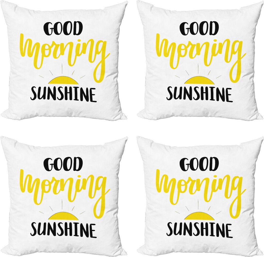 ABAKUHAUS motivational Kissenbezug Set (4 Stück), Morgen Sonnenschein, Moderner Doppelseitiger Digitaldruck, 60 cm x 60 cm, Schwarz Gelb und Weiß