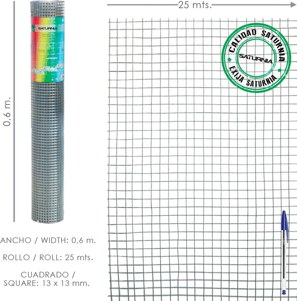 Rouleau grillage galvanisé SATURNIA maille 13x13mm robuste de 25 mètres