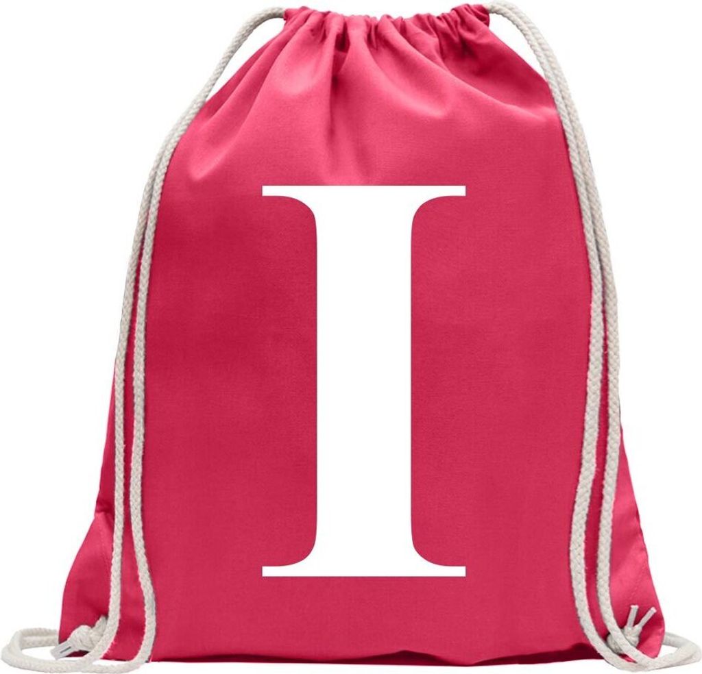 Kiwistar - Turnbeutel - pink - Buchstabe I - Alphabet - Fun Rucksack Sport Beutel Gymsack Baumwolle mit Ziehgurt