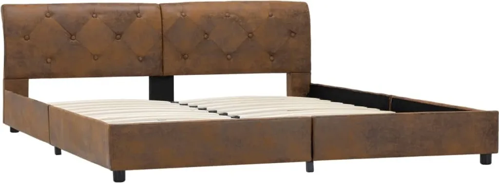 Cadre de lit marron aspect daim 160 x 200 cm - Lit Double Moderne - 4