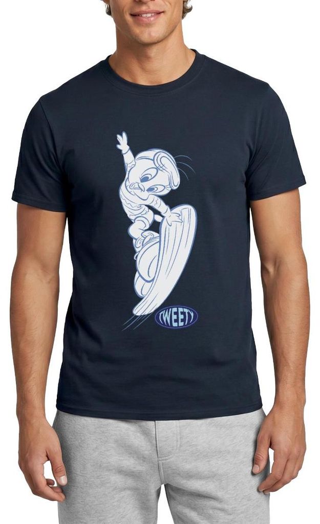 Spreadshirt Looney Tunes Tweety Mit Snowboard Männer T-Shirt, M, Navy