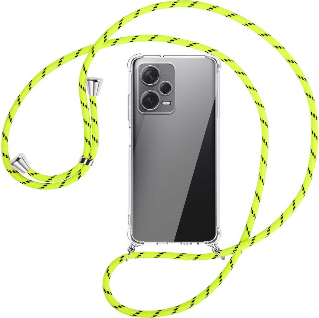 Handykette Backcover-Schutzhülle mit Band (Metall silberfarben) für Xiaomi Redmi Note 12 Pro Plus - neongelb