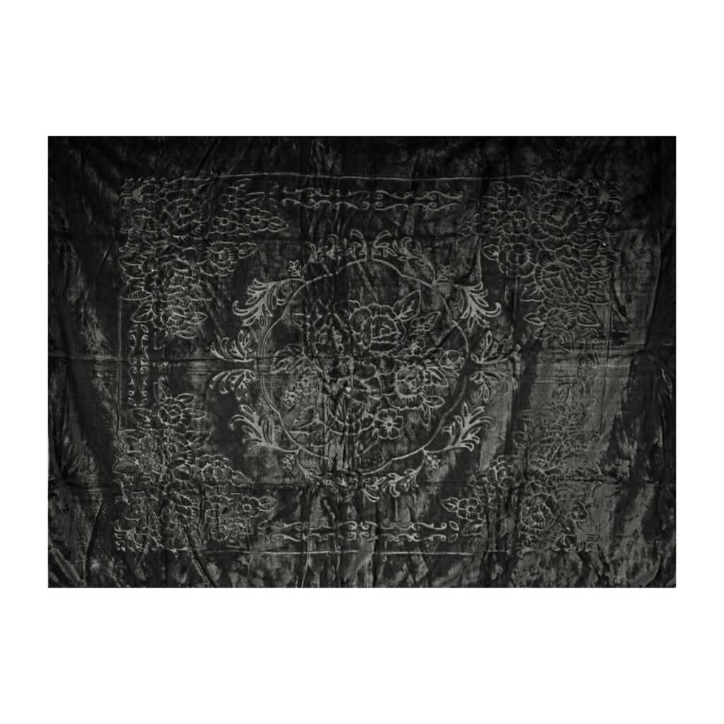 Almina Extra Weiche Wolldecke 200x240 cm 100%.Polyester mit Blumen Muster Waschmaschinengeeinet Schwarz
