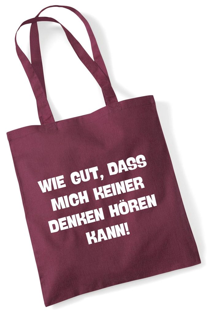 Huuraa Jutebeutel Gut das mich keiner denken hört 10 Liter Burgundy Baumwolle Tasche Geschenkidee