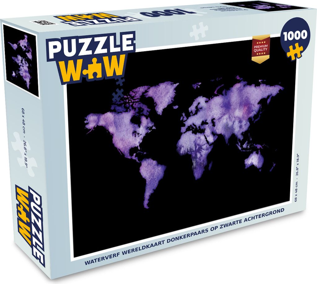 MuchoWow Puzzle 1000 Teile Weltkarte - Aquarell - Flieder - Erwachsene - Rätsel