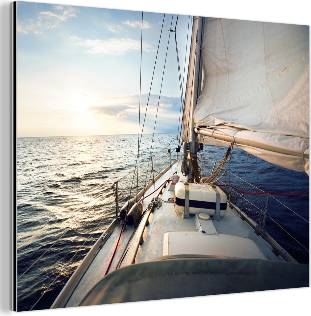 MuchoWow Wanddekoration Metall Metallbild Wandkunst 40x30 cm Meer - Segelboot - Sonne MuchoWow Aluminium Gemälde - Dekoration Wohnzimmer