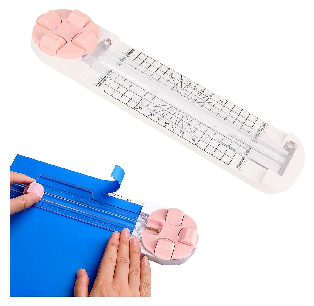 Papierschneider 4 in 1 – Geschenkpapier-Schneider mit Rillwerkzeug, Lineal und Maßskala, ergonomische Papierschneidemaschine für Karten, Journa...
