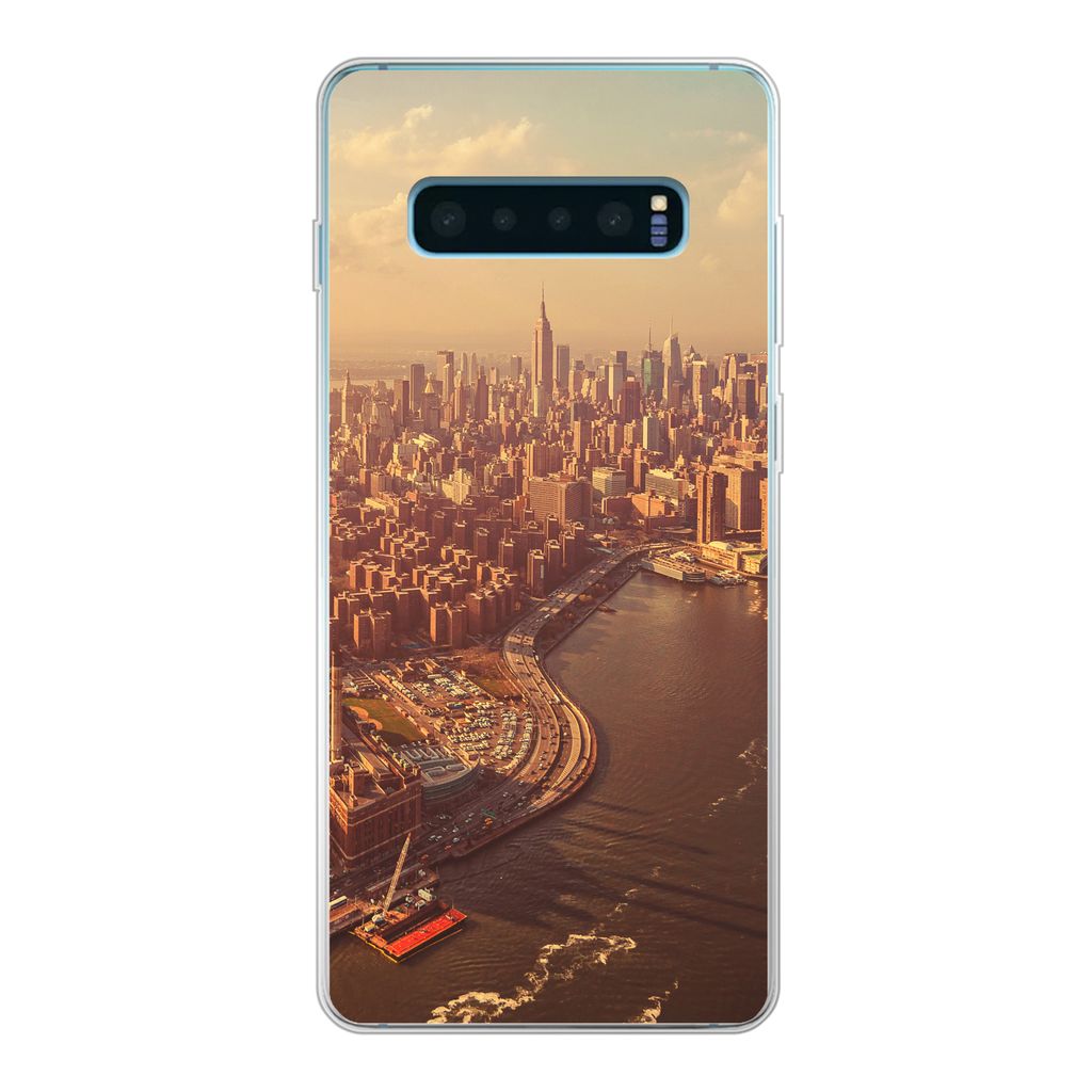 MuchoWow Handyhülle Schutzhülle Hülle für Samsung Galaxy S10 Lite New York - Skyline - Gold Silikon Softcase Handy Hülle - Schutz