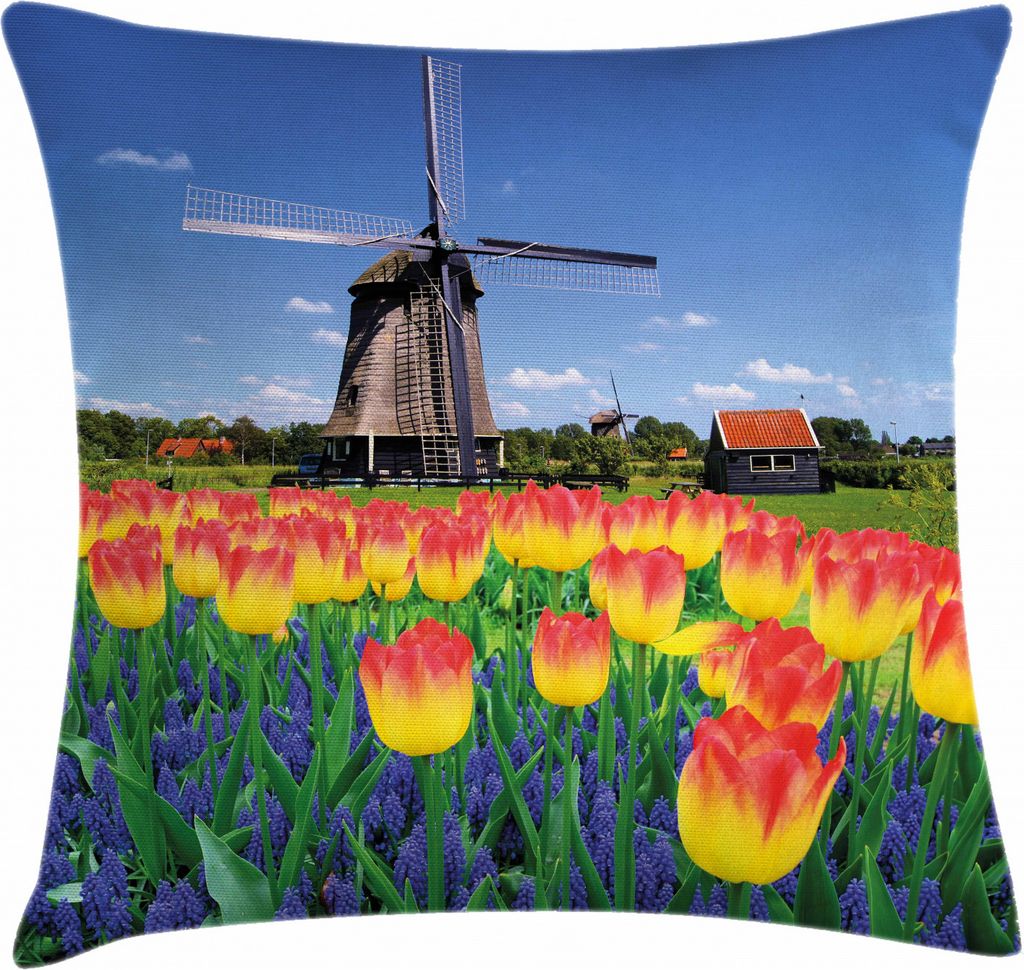 ABAKUHAUS Blume Kissenbezug, Blühende Tulpe Windmühle, Waschbar mit Reißverschluss Kissenhülle mit Farbfesten Klaren Farben Beidseitiger Druck,...